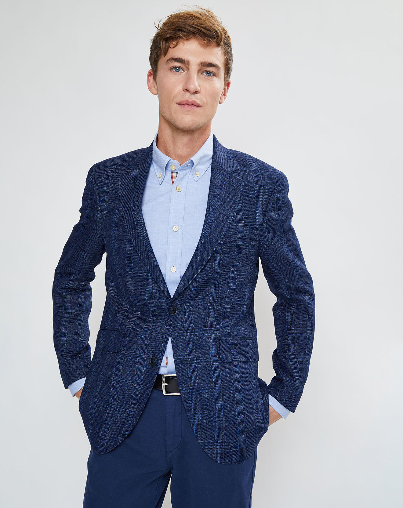 Hackett London Veste en Laine & Lin mélangés Light Prince de Galles bleu foncé