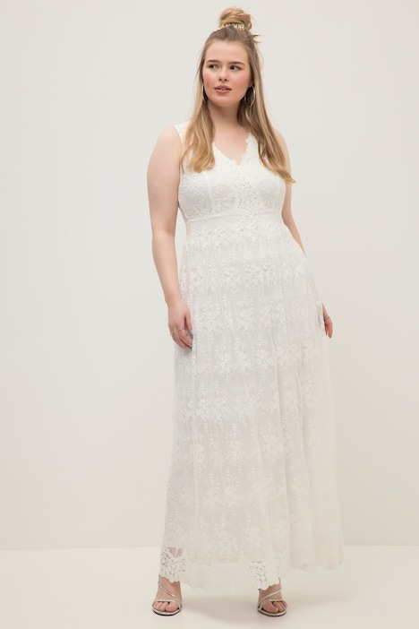 Hochzeitskleid, Spitze, V-Ausschnitt, ärmellos