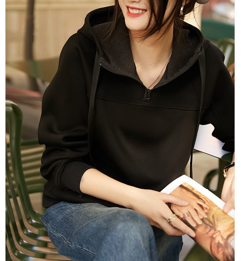 Kwuartz - Effen hoodie met halve rits