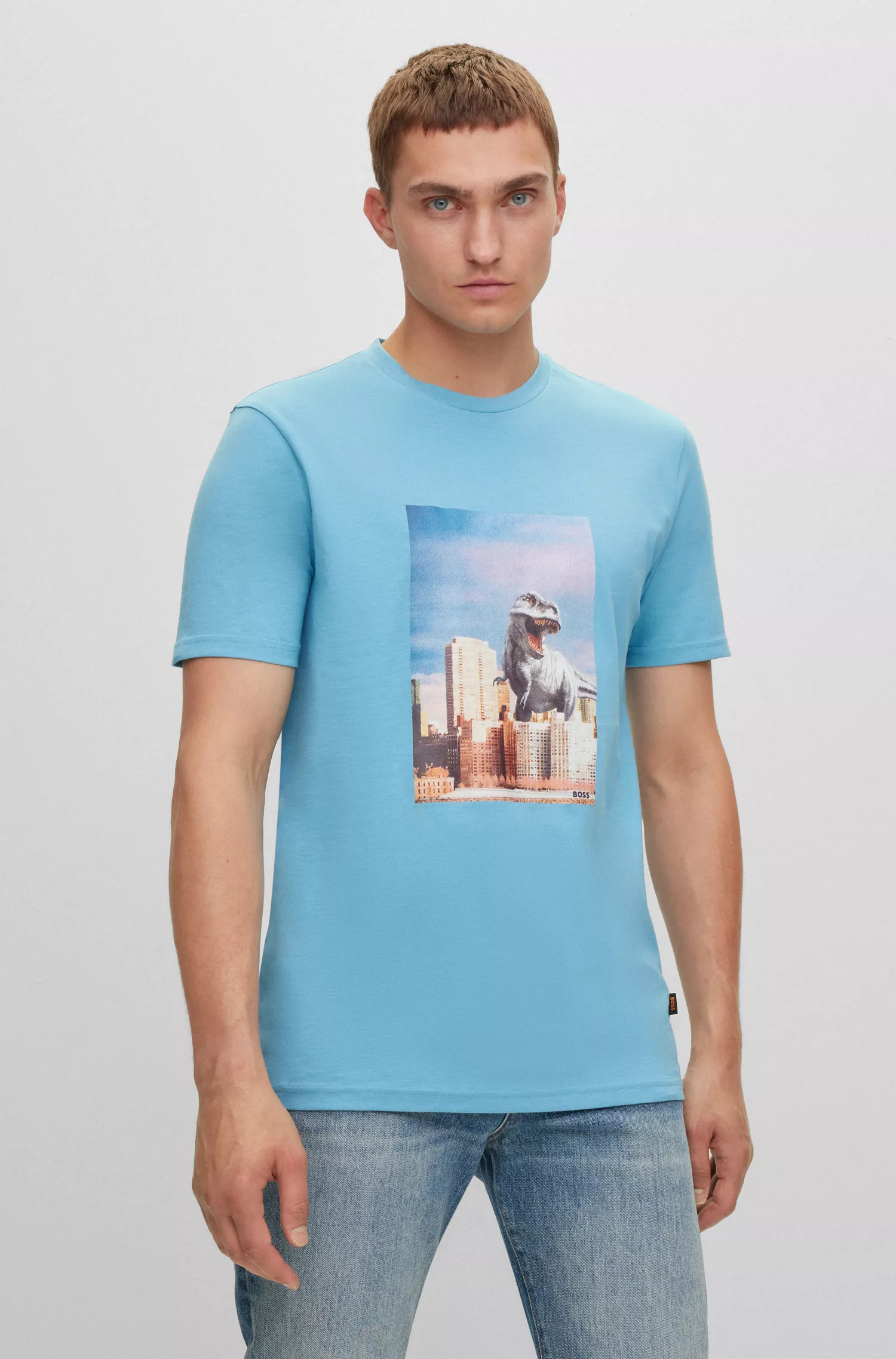 Camiseta BOSS laranja em malha de algodão com estampa da nova coleção