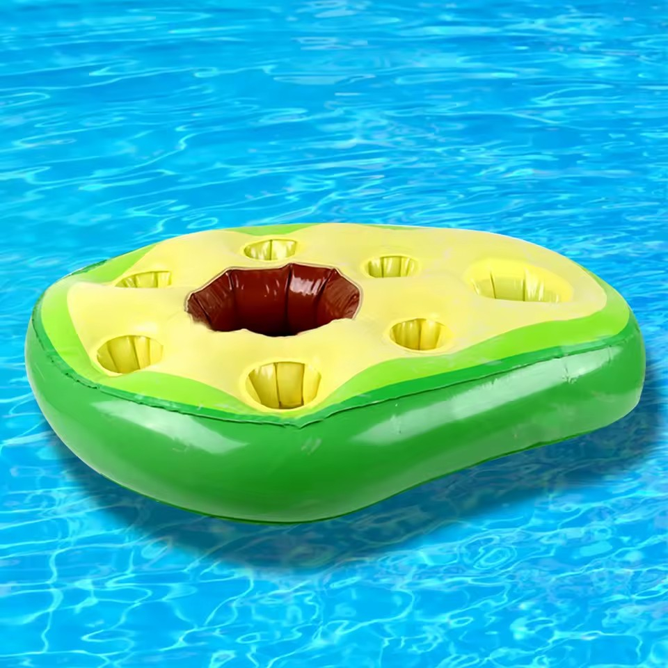 (50x70cm) Aufblasbarer Becherhalter Getränke Kühler Schwimmender Flaschen Dosenhalter mit Eisfach - Avocado