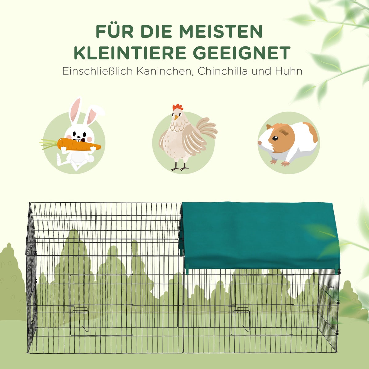 PawHut Outdoor Run, 220L x 85B x 103H cm, staal, Oxford-stof, groen