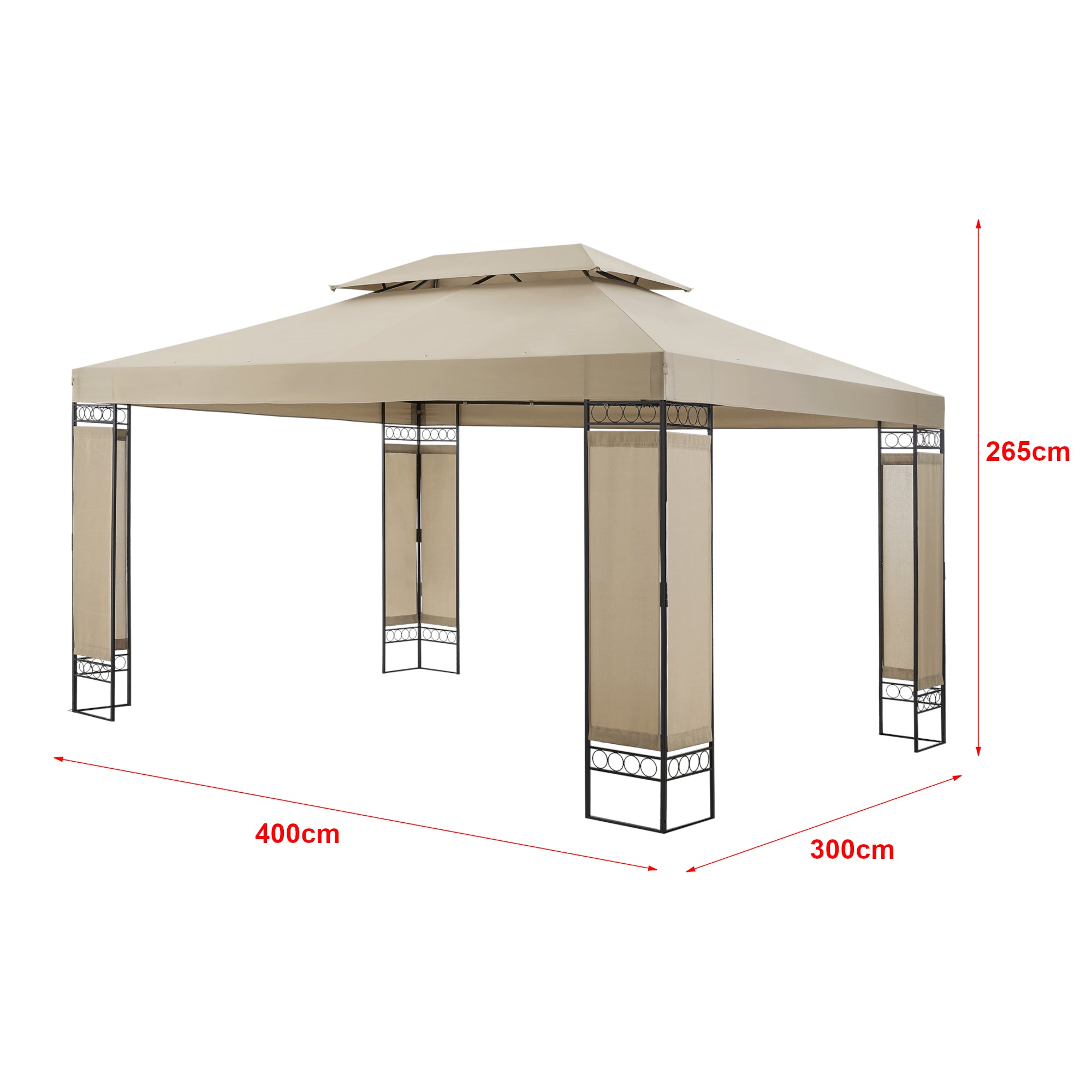 Tonnelle de jardin avec structure en acier 400 x 300 x 265 cm beige