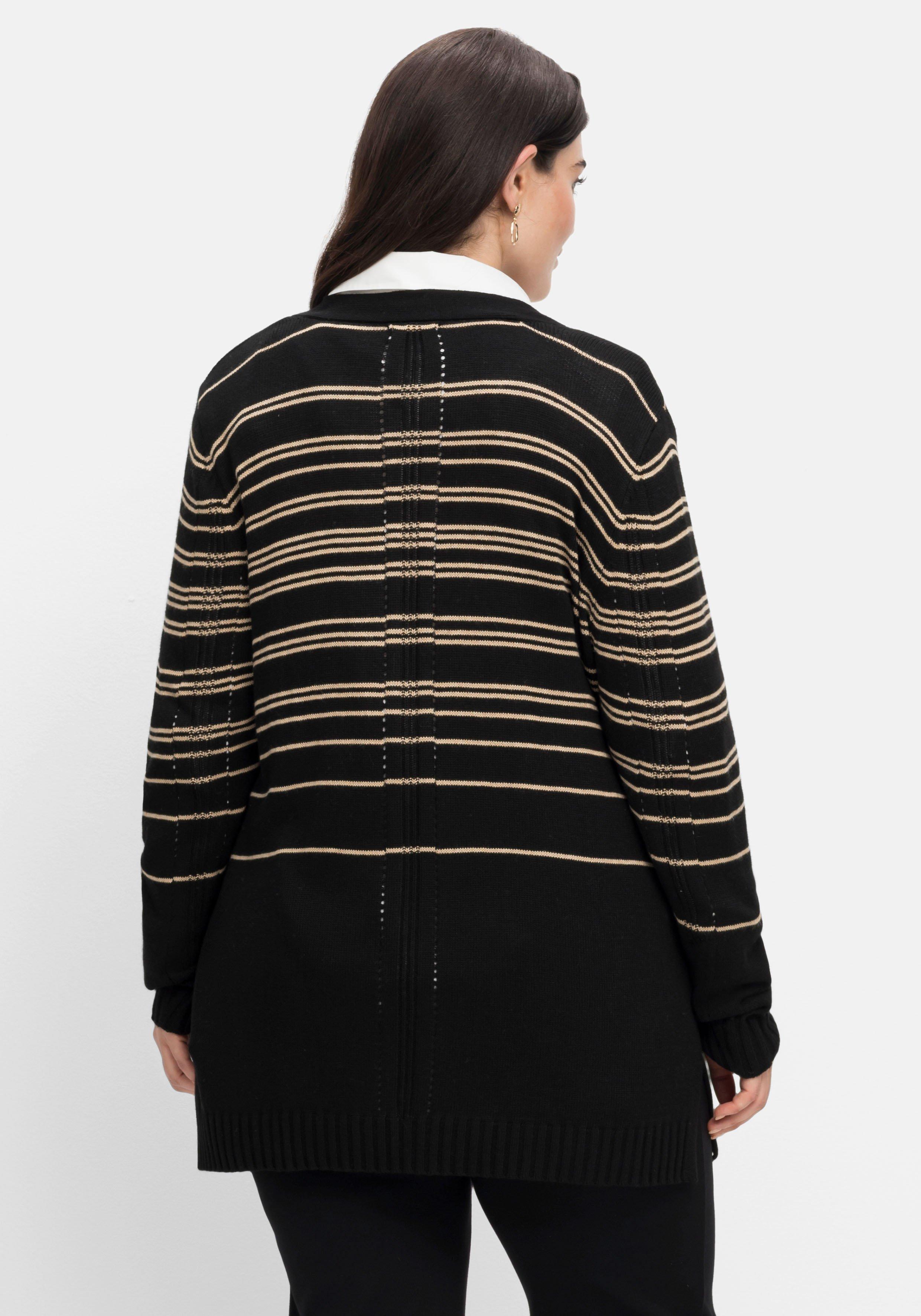 Gestreifte Strickjacke mit Kaschmiranteil