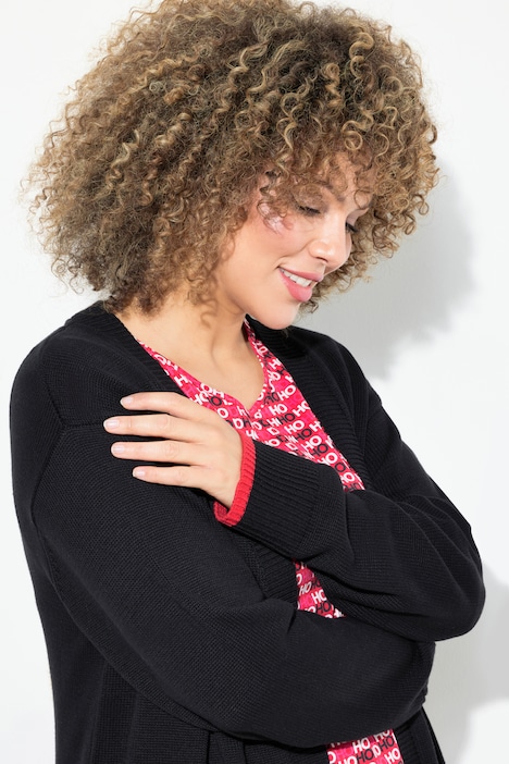 Strickjacke, Lebkuchenmann, offene Jacke, V-Ausschnitt
