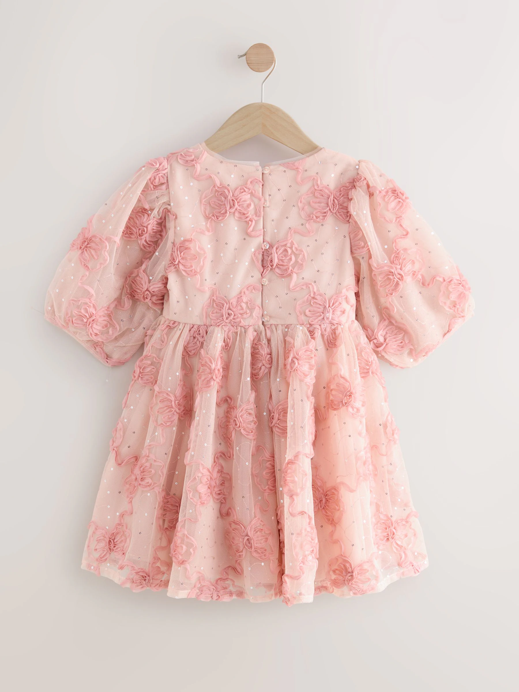 Roze - Jurk met mesh en strik (3-16jr)