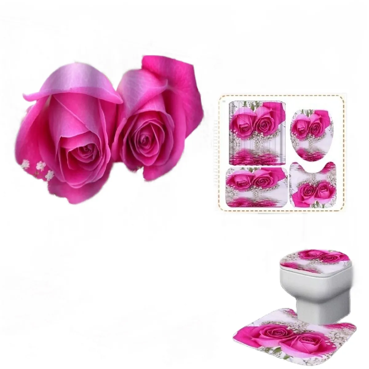 Universal Set de rideaux fleuris et tapis douche 180x180 cm