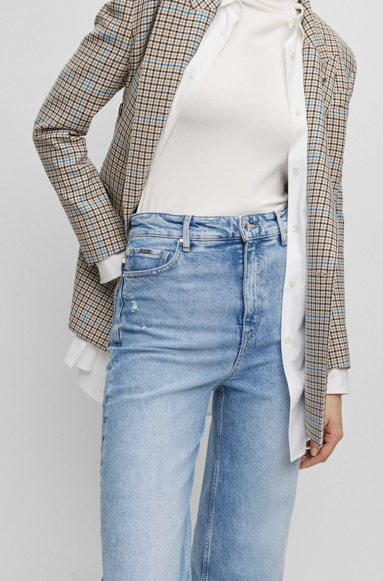 Calça jeans BOSS preta de cintura alta em denim azul com elasticidade confortável