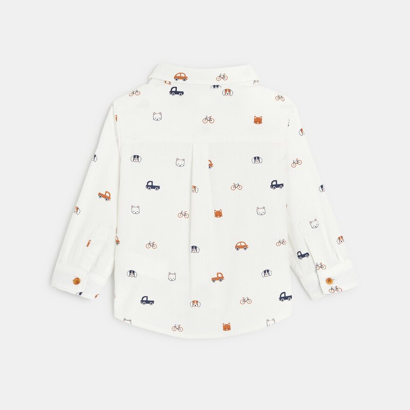 Chemise velours chiens et véhicules blanche bébé garçon Blanc
