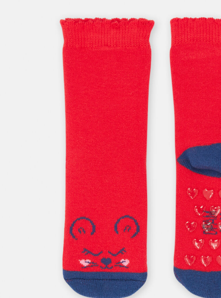 Chaussettes rouge imprimé souris pour bébé fille