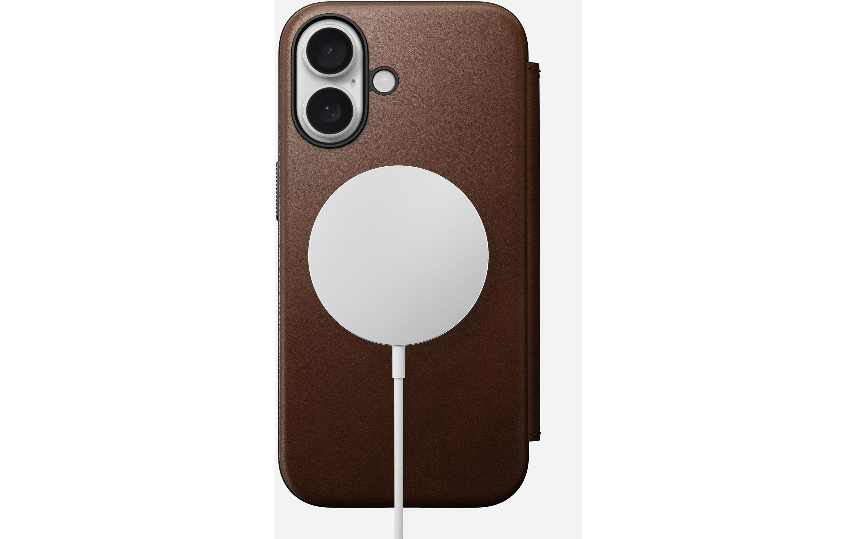 Book Cover Modern Leather iPhone 16 BraunModernes Leder Folio für das Apple iPhone 16