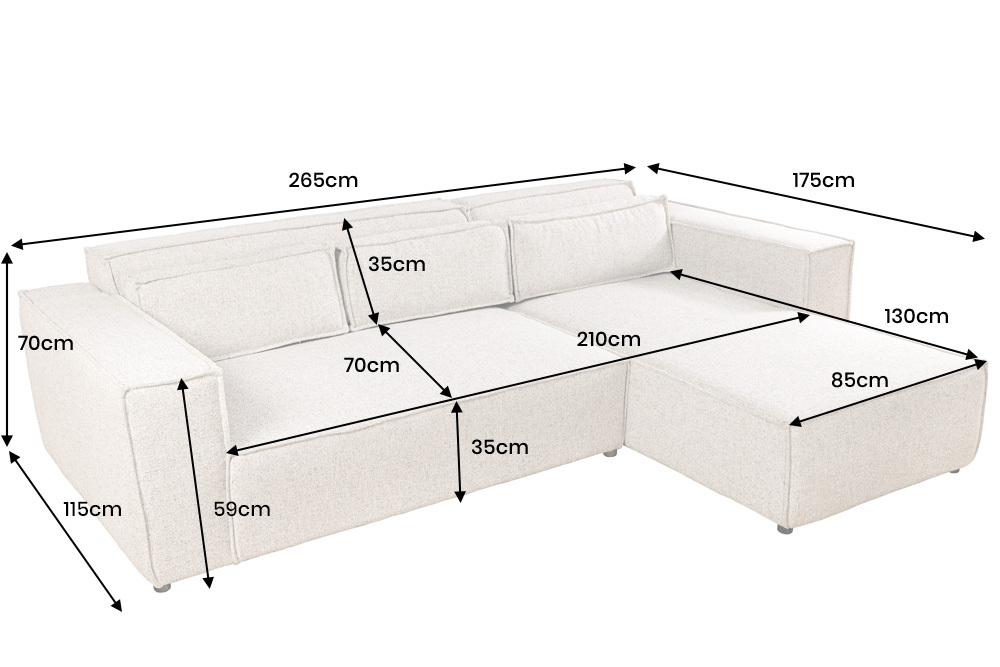 Modernes Ecksofa BOSSA NOVA 265cm beige Strukturstoff 3-Sitzer Couch L-Form