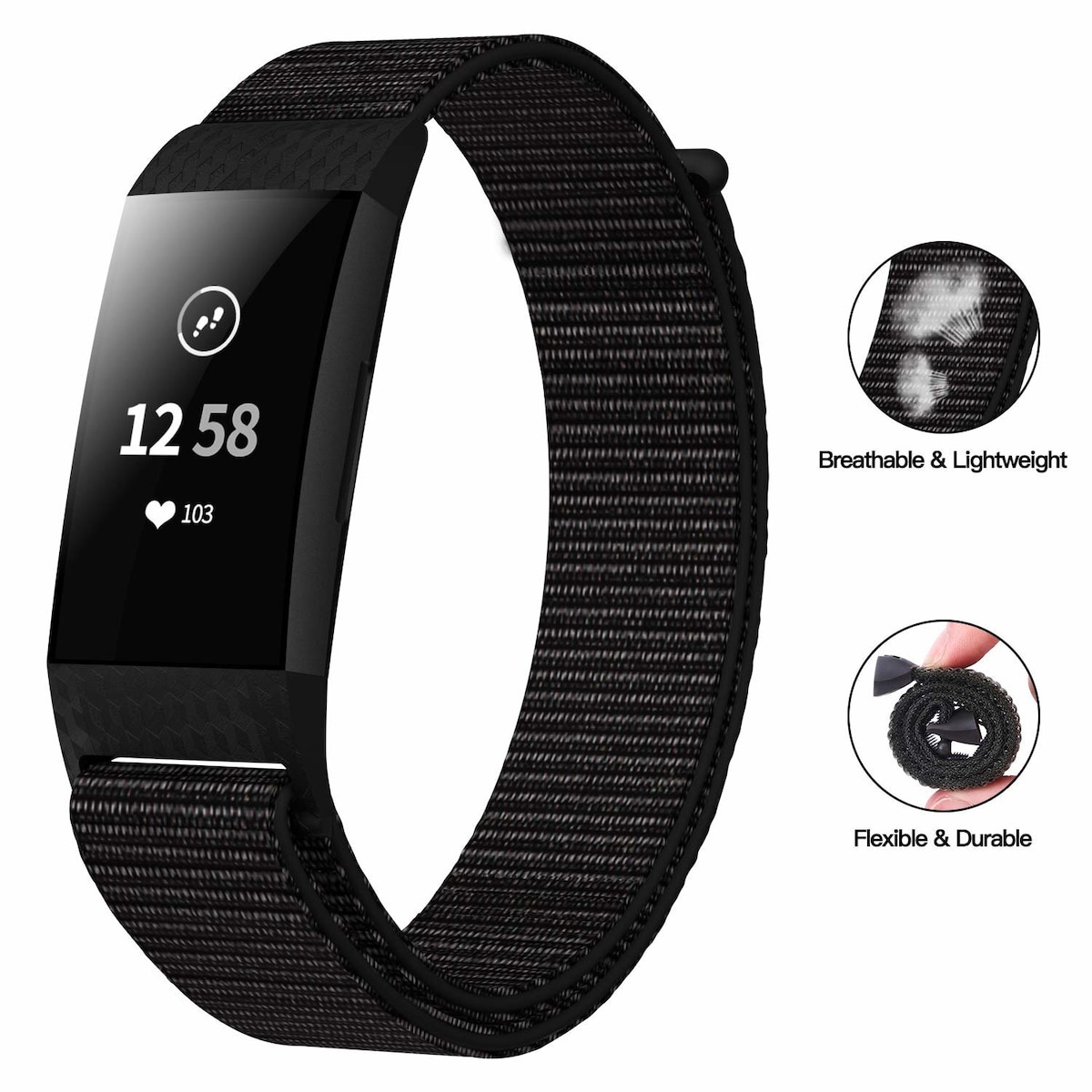 Klokkerem til Fitbit Charge 3/4 i svart nylon