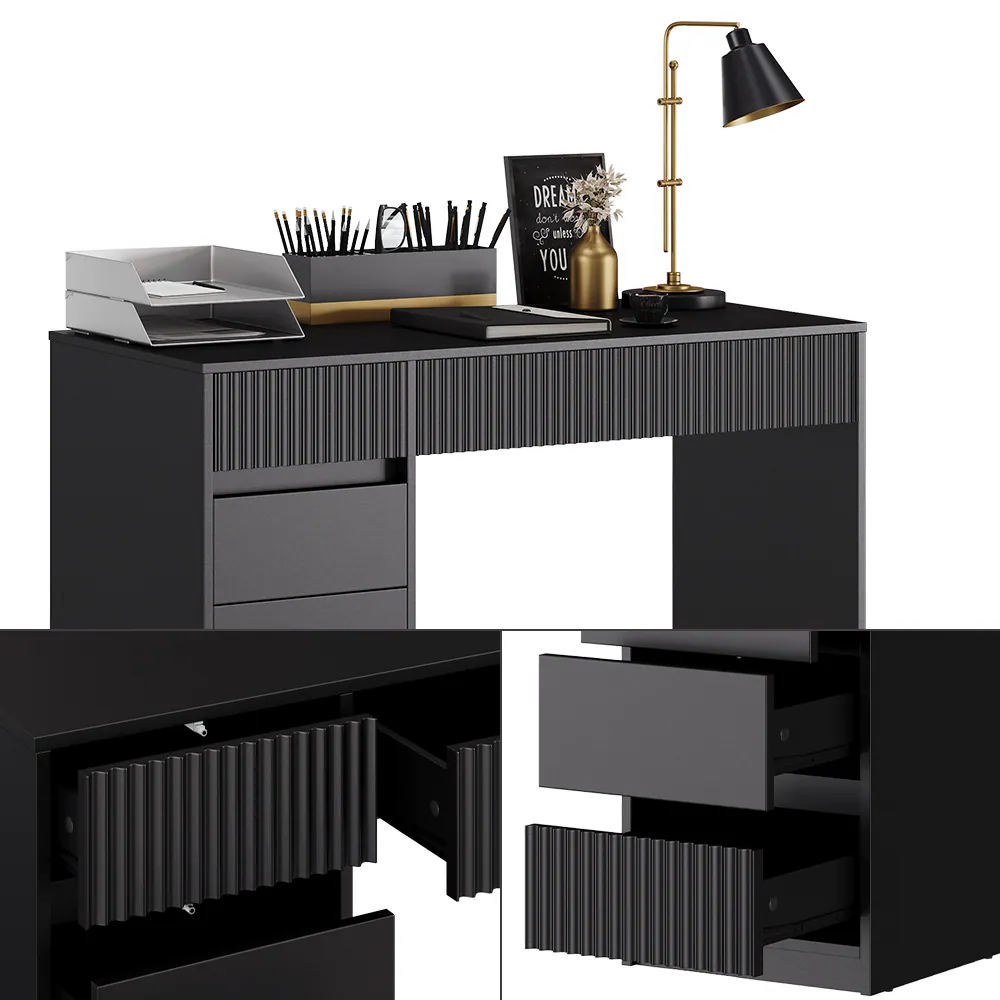 Vicco Schreibtisch Omira Schwarz 120 x 55 cm mit 5 Schubladen