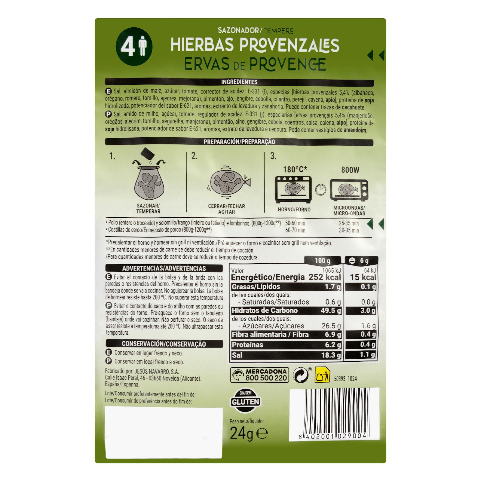Assaisonnement aux herbes provençales Hacendado pour poulet et côtes levées