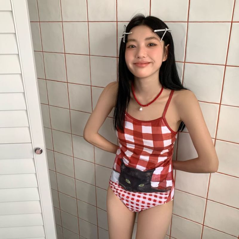 Komorkowe - Gingham Cat Print badpak