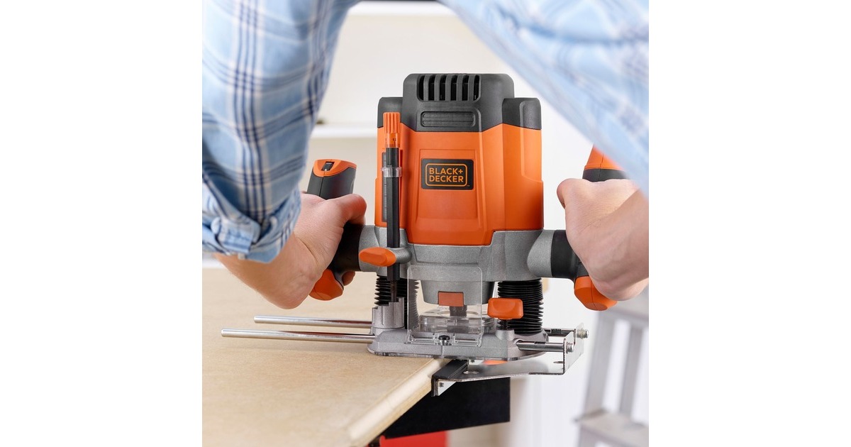 BLACK+DECKER1200W 6.35mm Bovenfrees KW1200EKA-QS  (Oranje, Incl. opbergkoffer en 6 frezen)