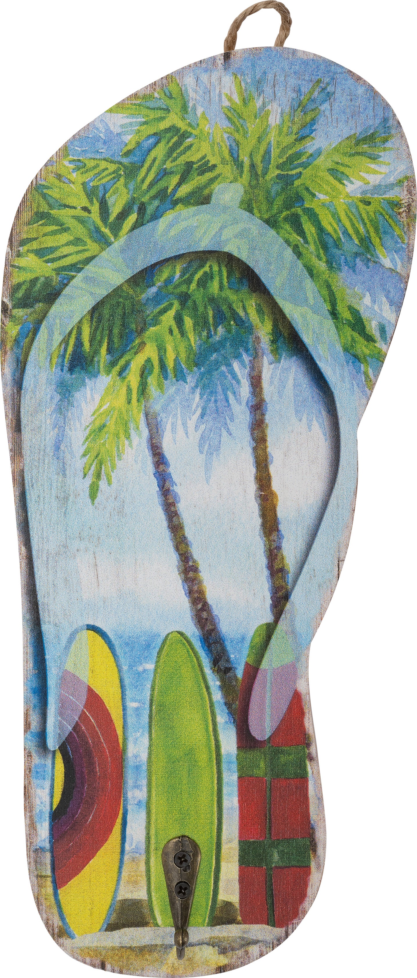 Intratuin wanddecoratie Beach met haak slipper links multi 12 x 27 cm