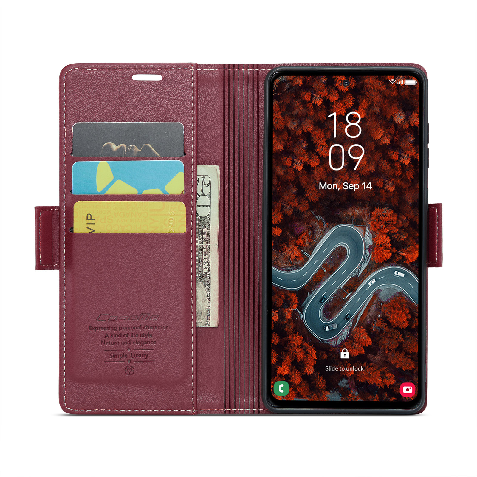 Samsung Galaxy S24 FE Leder Tasche Flip Wallet Etui mit Kartenfächern Litchi Look (RFID Schutz) - Rot