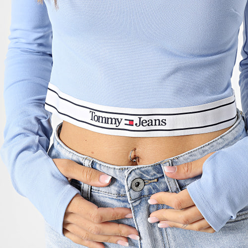 Tee Shirt Crop Manches Longues Femme Logo Waistband 6115 Bleu Clair
