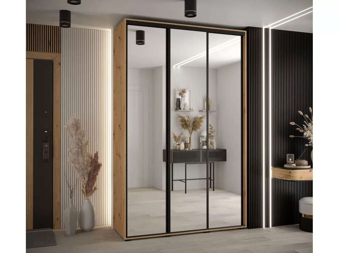 ARMOIRE DAVOS 2 À PORTES COULISSANTES 235,2/160/60 3 portes (Artisan/Artisan/Noir)