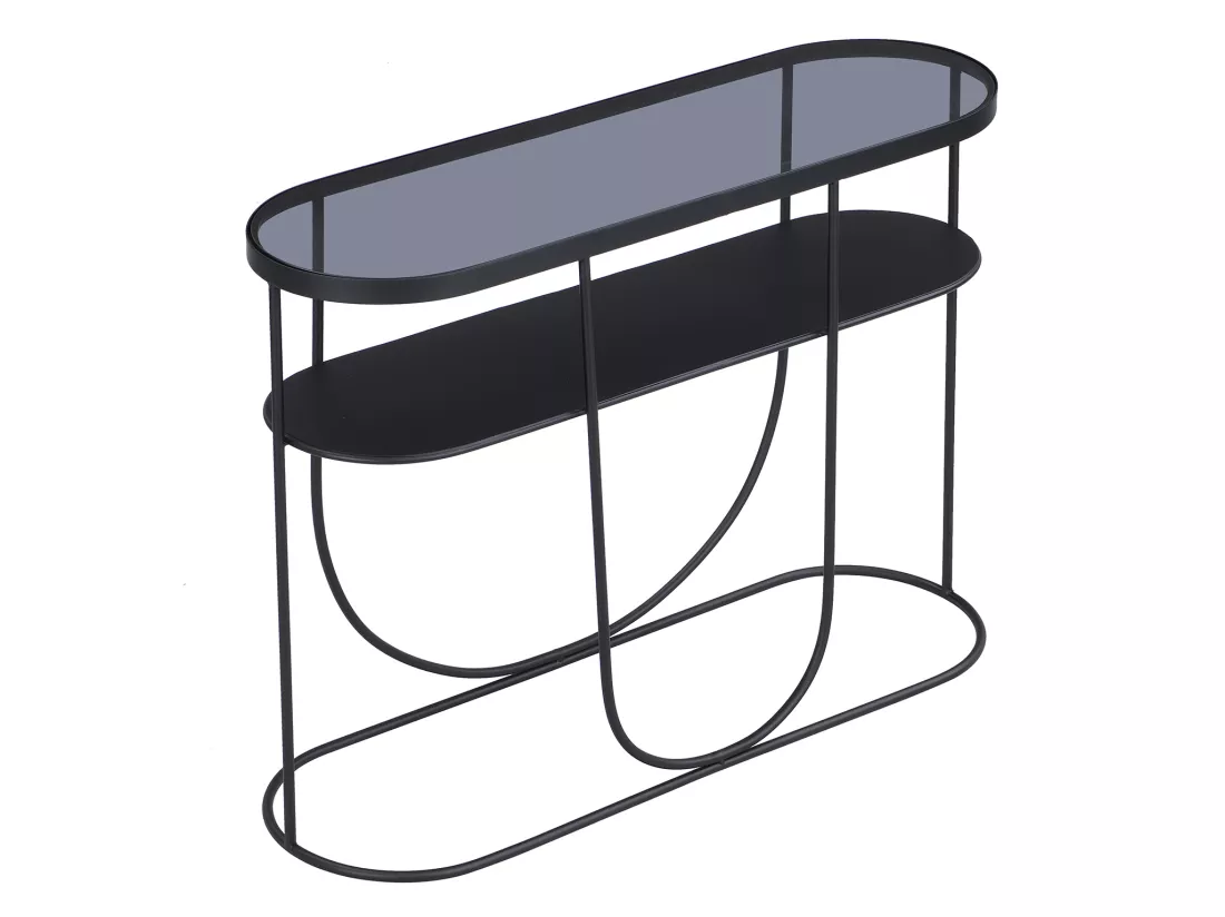 Console avec 1 étagère en métal et verre fumé - Noir et Transparent - PRETORIA