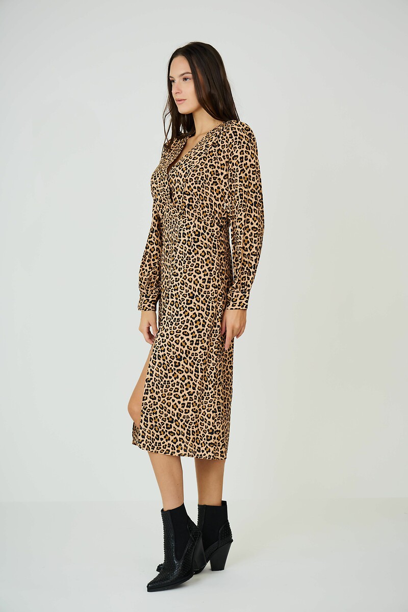 ATÉ BREVE<br>Vestido midi, mangas compridas, decote em V