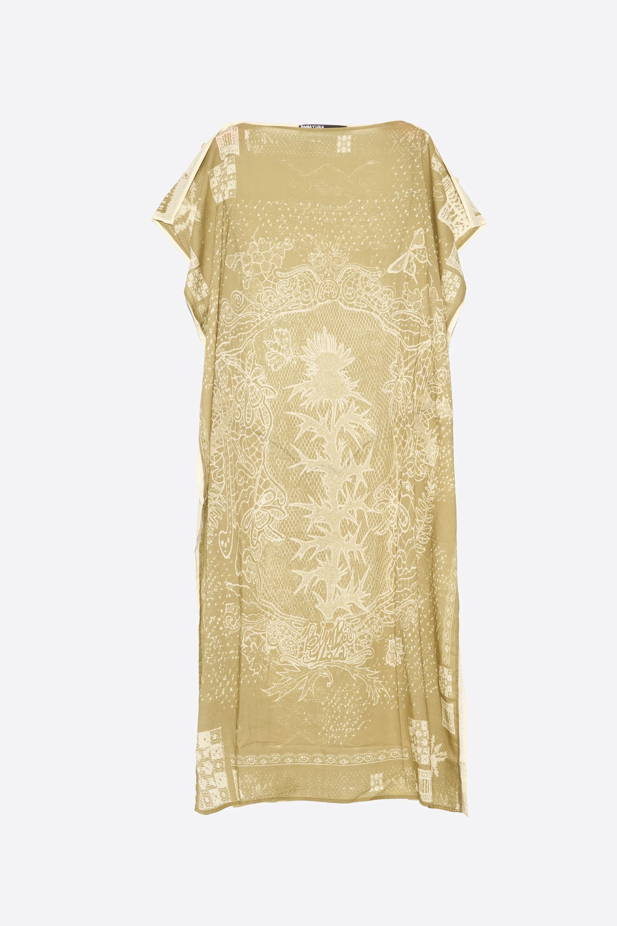 Vestido cáqui com lenço quadrado