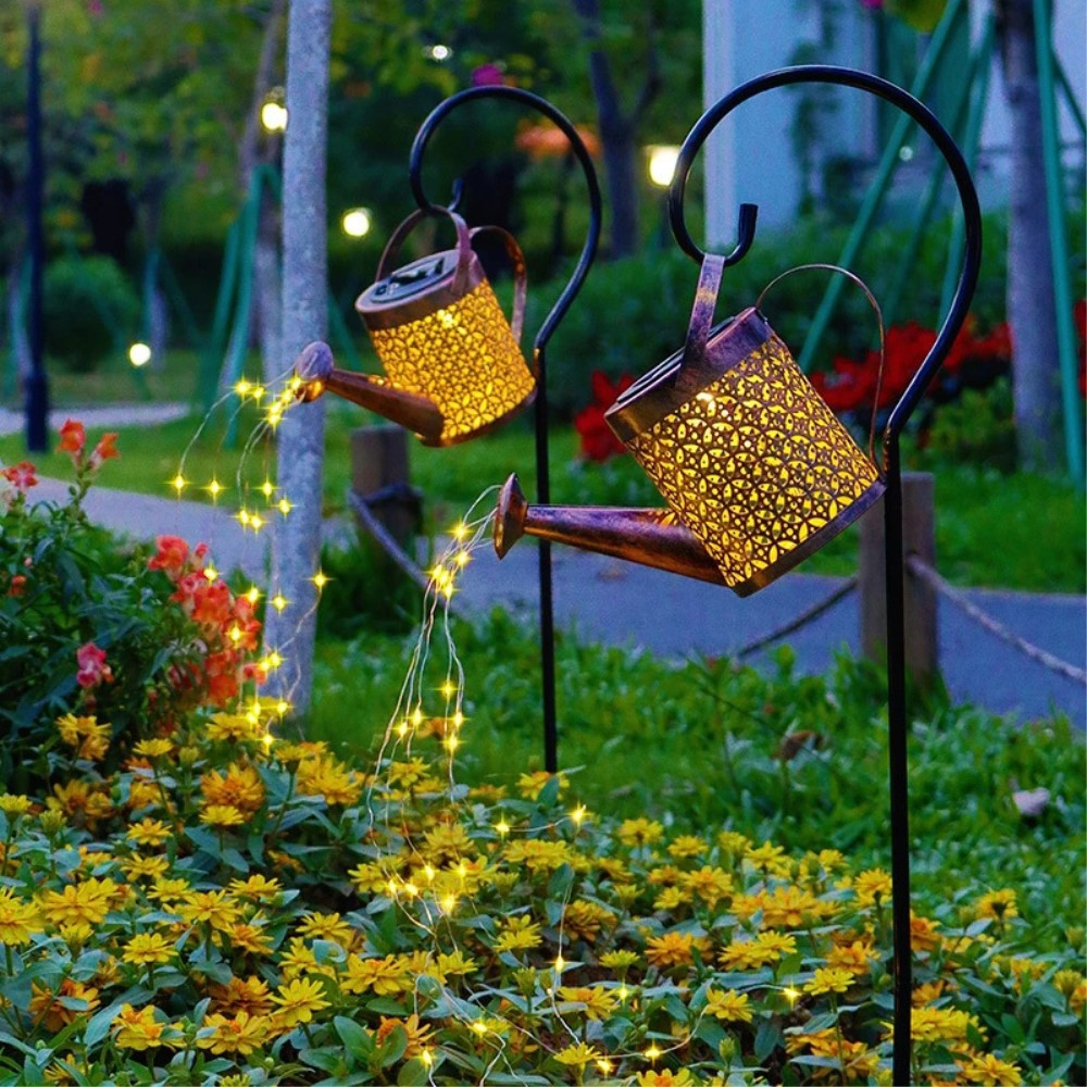 (18x19cm) 36 LED's Deko Solar Giesskanne mit Lichterkette Outdoor Beleuchtung IP65 - Warmweiss