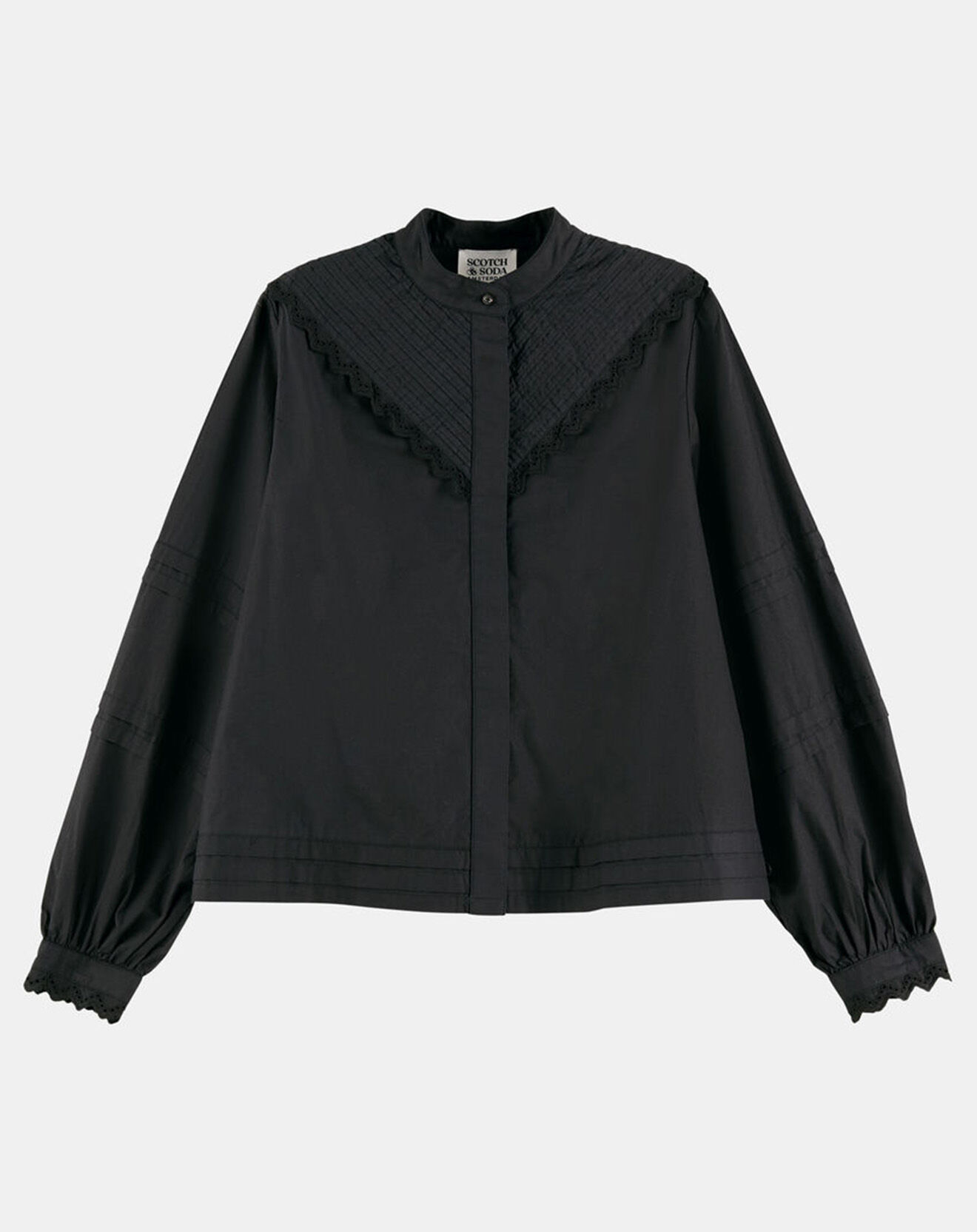 Scotch & Soda Blouse 100% Coton Bio avec broderie Anglaise noire