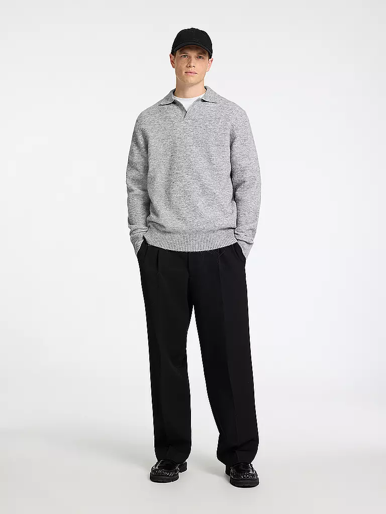 SELECTED Polo-Pullover SLHRAI hellgrau