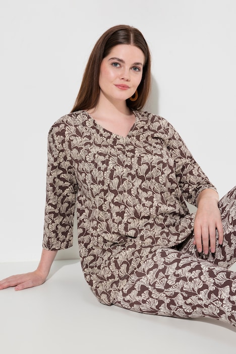 Shirt, Biesen, V-Ausschnitt, 3/4-Arm, Biobaumwolle
