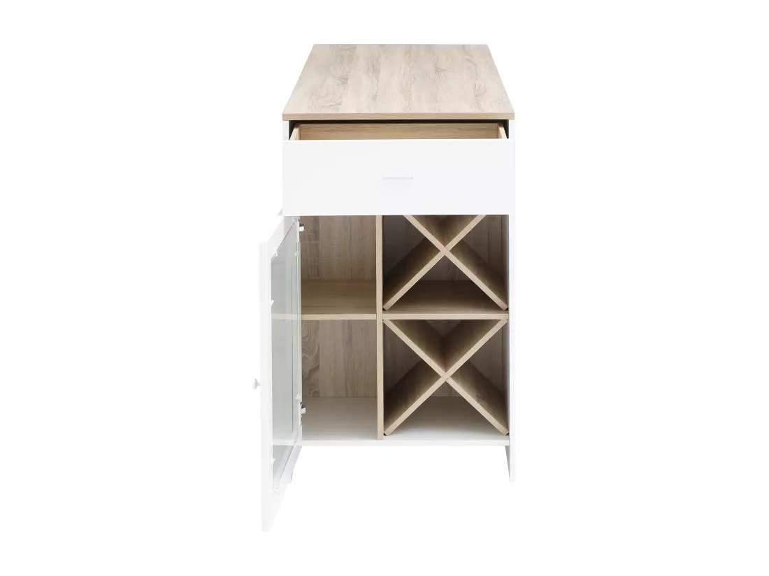 Meuble de bar avec rangements - Blanc et naturel - NIRAYA