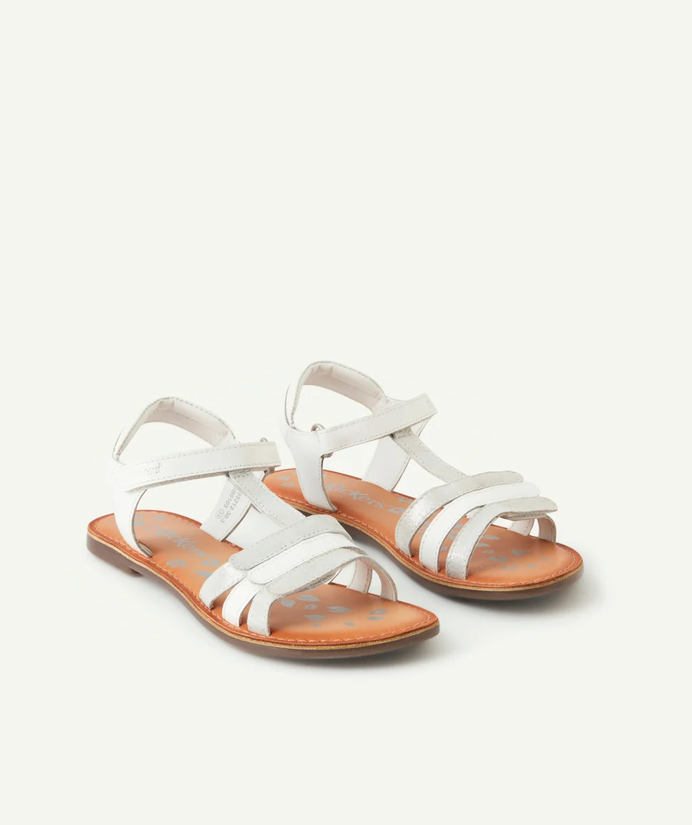 KICKERSSANDALES FILLE DIAMANTO BLANC COULEUR ARGENTÉE EN CUIR
