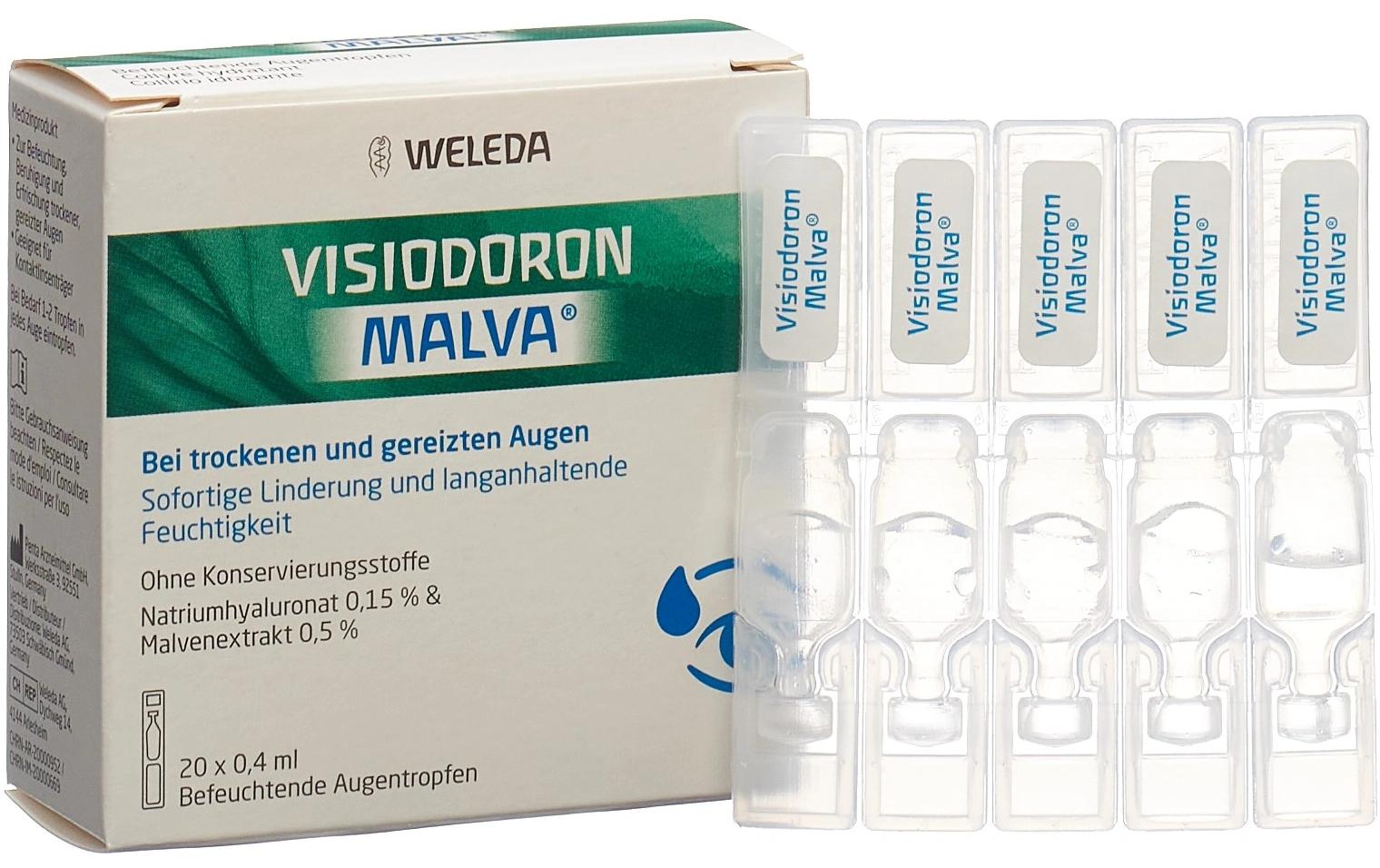 Augentropfen Visiodoron Malva 20 x 0.4 mlNatürlich wirksame Augentropfen bei trockenen und gereizten Augen