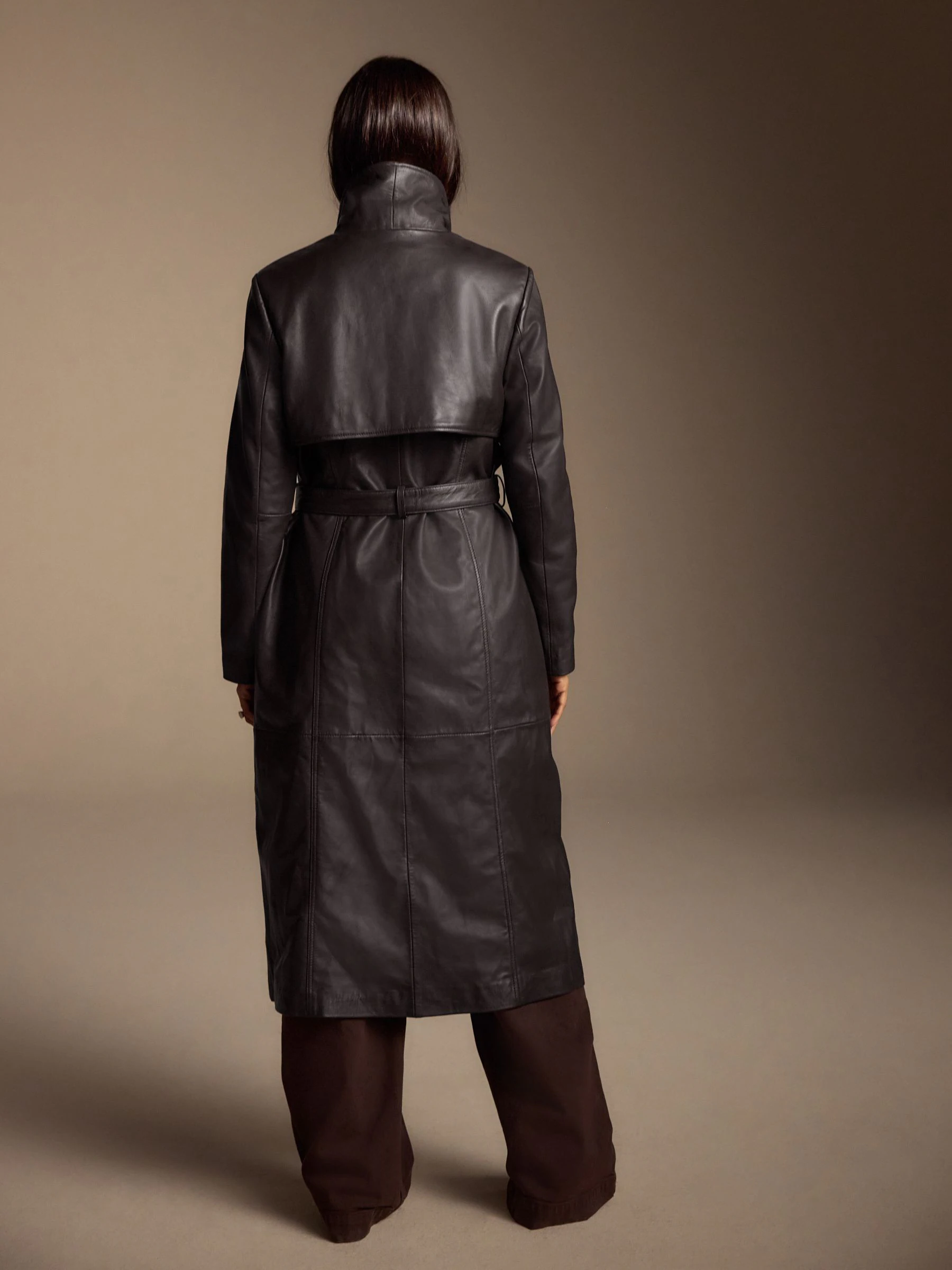 Chocoladebruin - N. Premium trenchcoat van echt leer