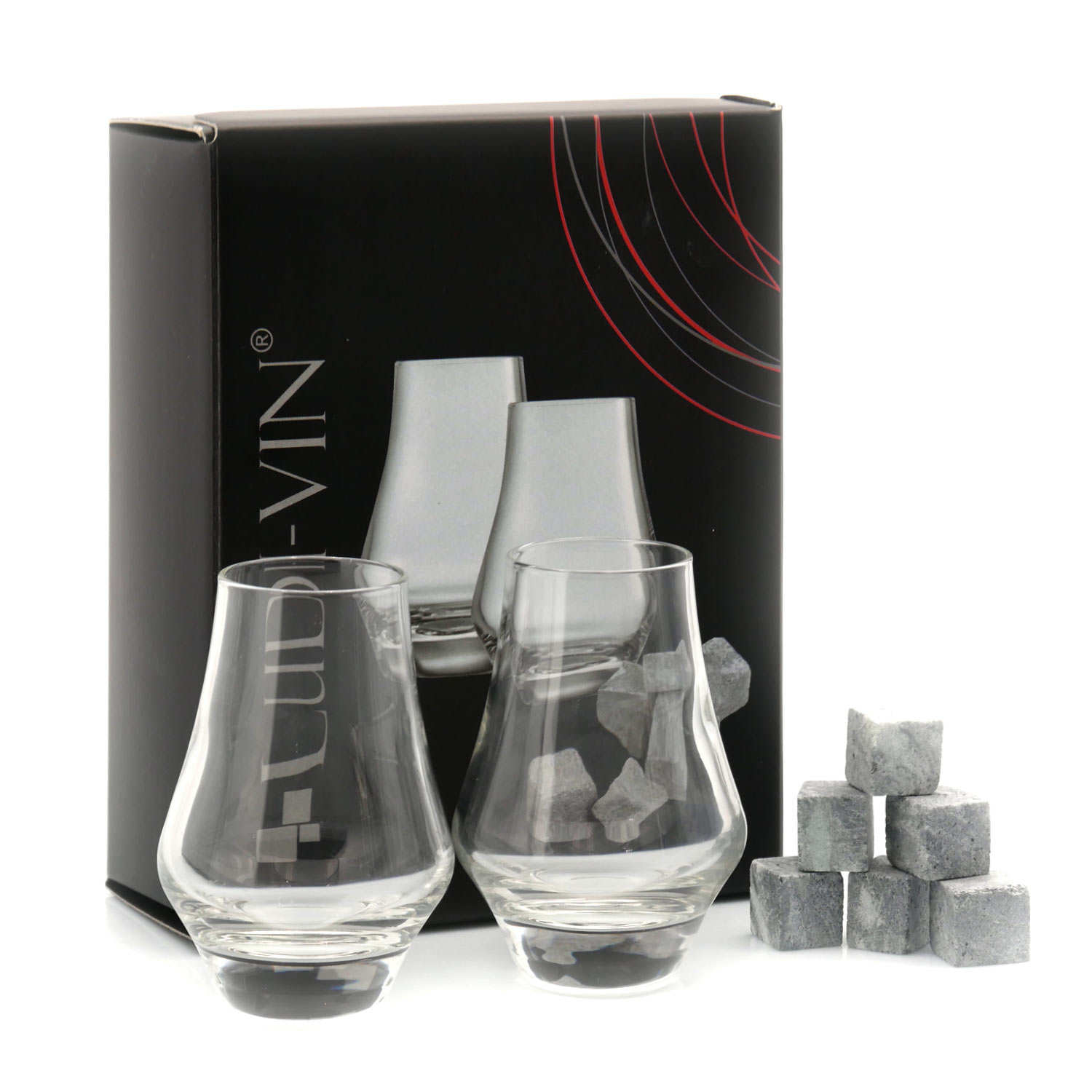 Coffret Club 2 verres et 6 pierres à whisky