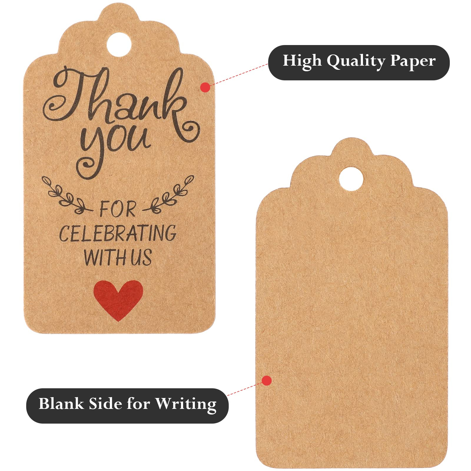 (100er Set) Geschenk Anhänger Bastel Etiketten Kraftpapieranhänger   Jute Schnur - Thank You / Celebrate