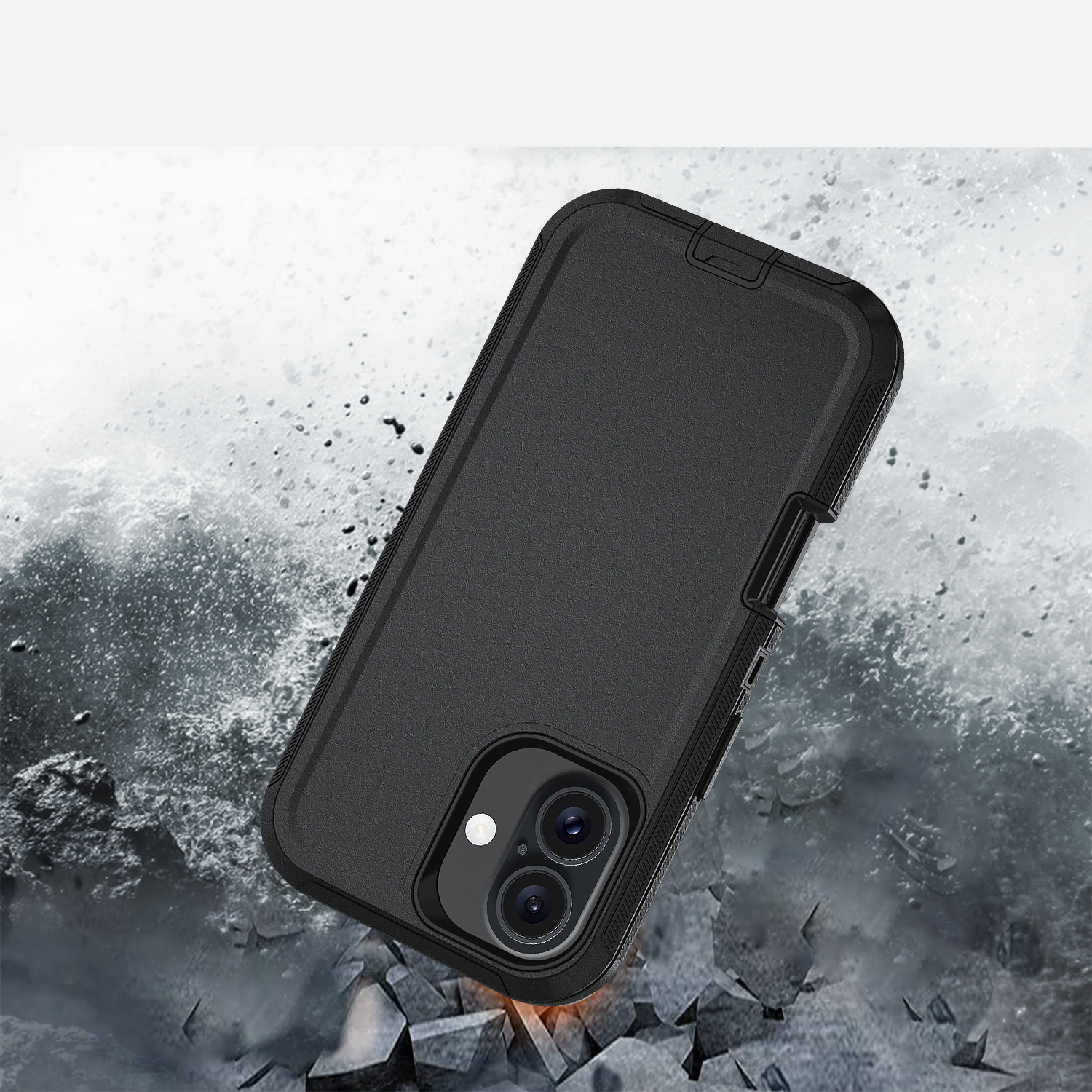 iPhone 16 Outdoor Hybrid Schutz Hülle Defender   Gürtel Clip Holster - Schwarz