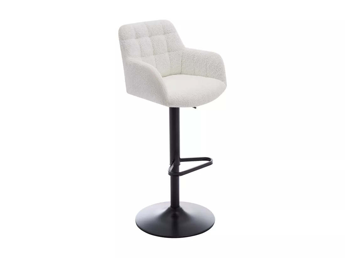 Lot de 2 tabourets de bar en tissu bouclette et métal noir - Hauteur réglable - Blanc - PEGA de Pascal MORABITO