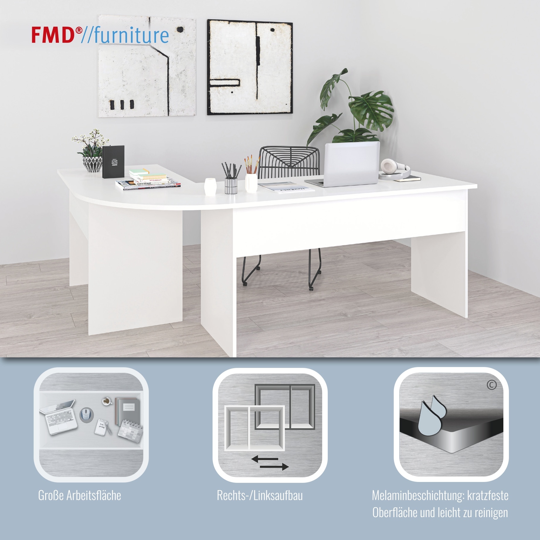 FMD Eckschreibtisch »Tiell« Winkel Schreibtisch, Bürotisch, beidseitig montierbar, 205/155 cm