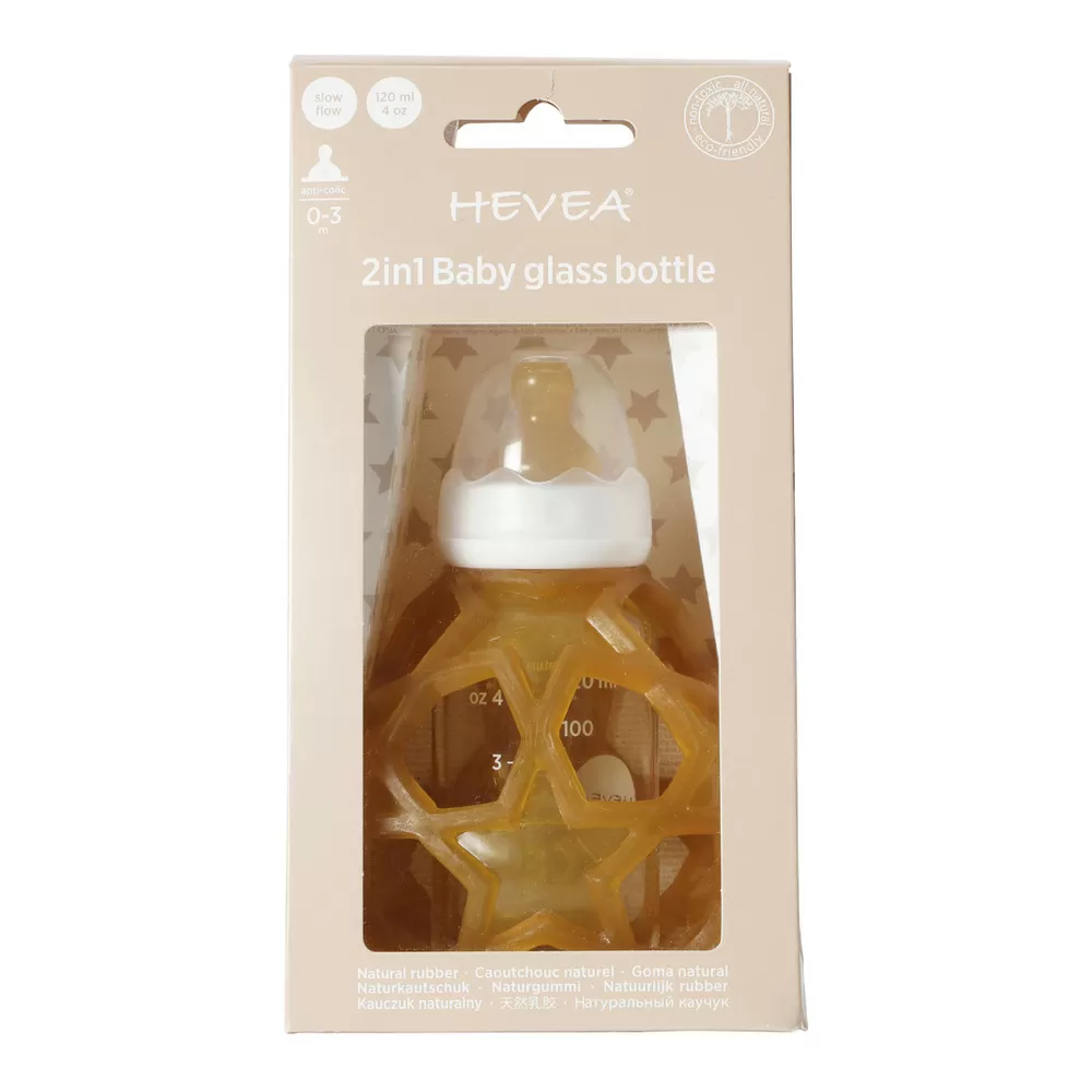 Hevea 2-i-1 Baby Glasflaske med Star Ball Cover - Naturlig