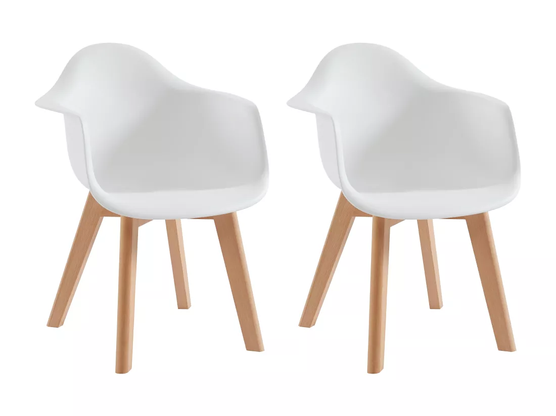 Lot de 2 chaises enfant avec accoudoirs en polypropylène et hêtre - Blanc - POUPINETTE