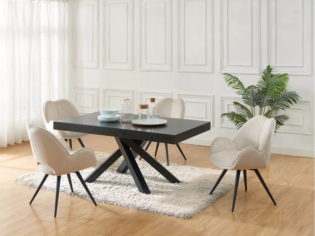 Table à manger extensible 6 à 10 personnes en MDF et métal - Noir - CATONAV