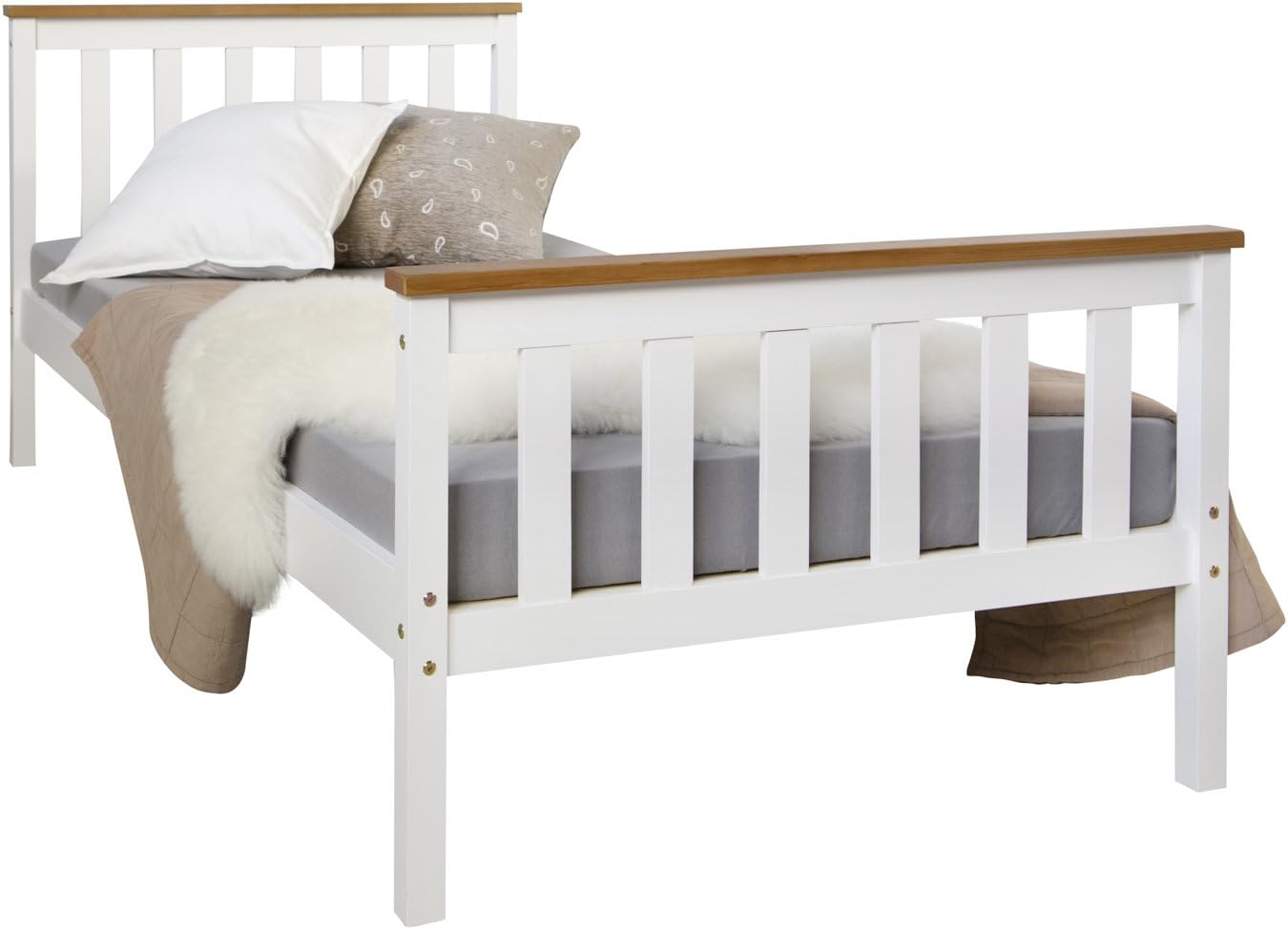 Homestyle4u Holzbett 90x200 mit Lattenrost Weiß Bett Holz Kiefer Massivholzbett Einzelbett Gästebett Jugendbett | Artikel 1842
