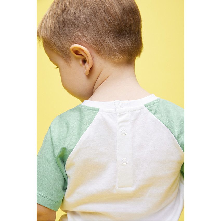 T-shirt manches courtes raglan en jersey print Mickey Disney pour bébé garçon - Vert