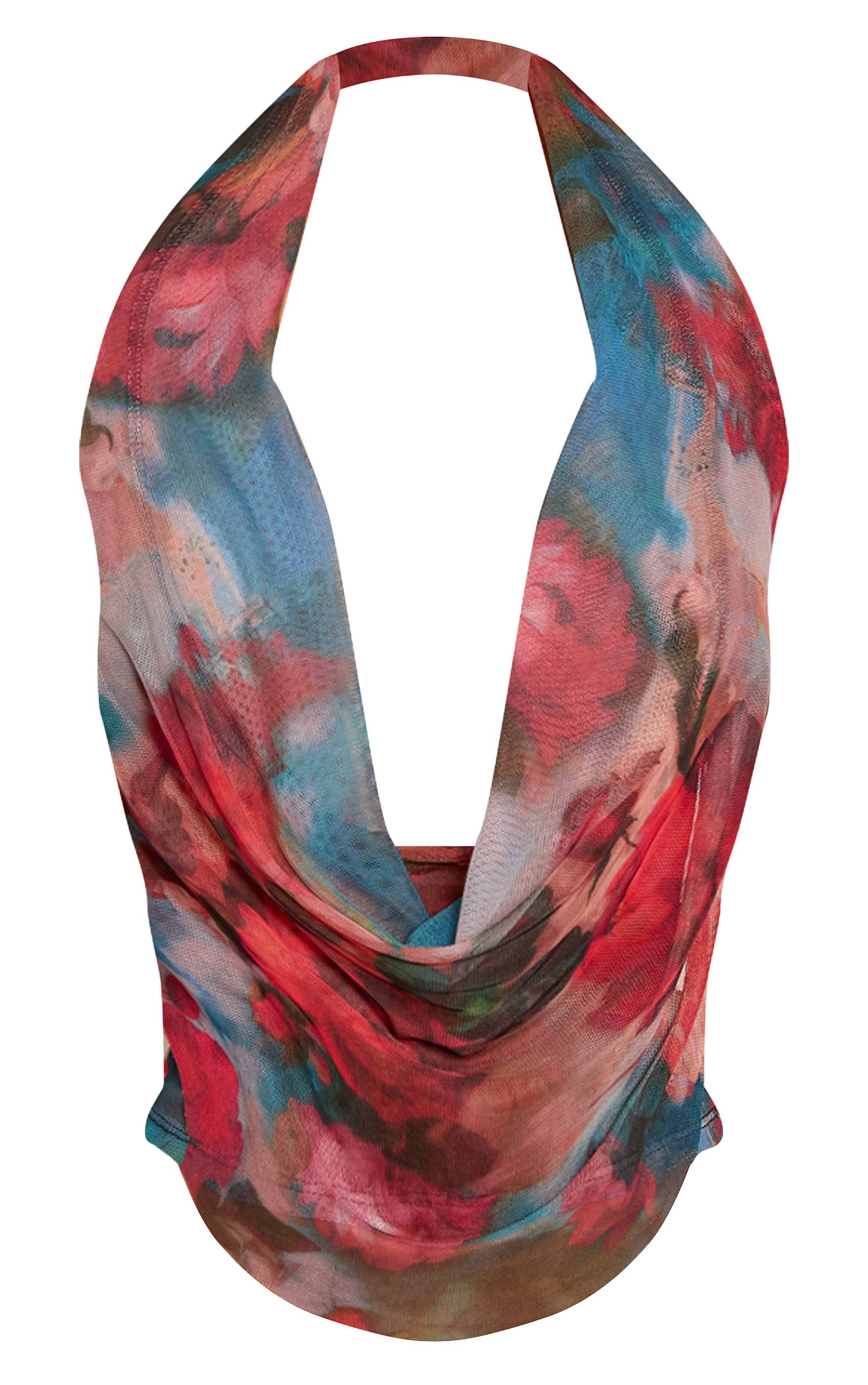 Multicolore Haut Dos-nu En Mesh À Imprimé Renaissance Floral