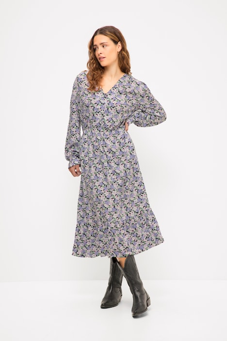 Midikleid, A-Line, Flower Print, V-Ausschnitt, Kurzarm