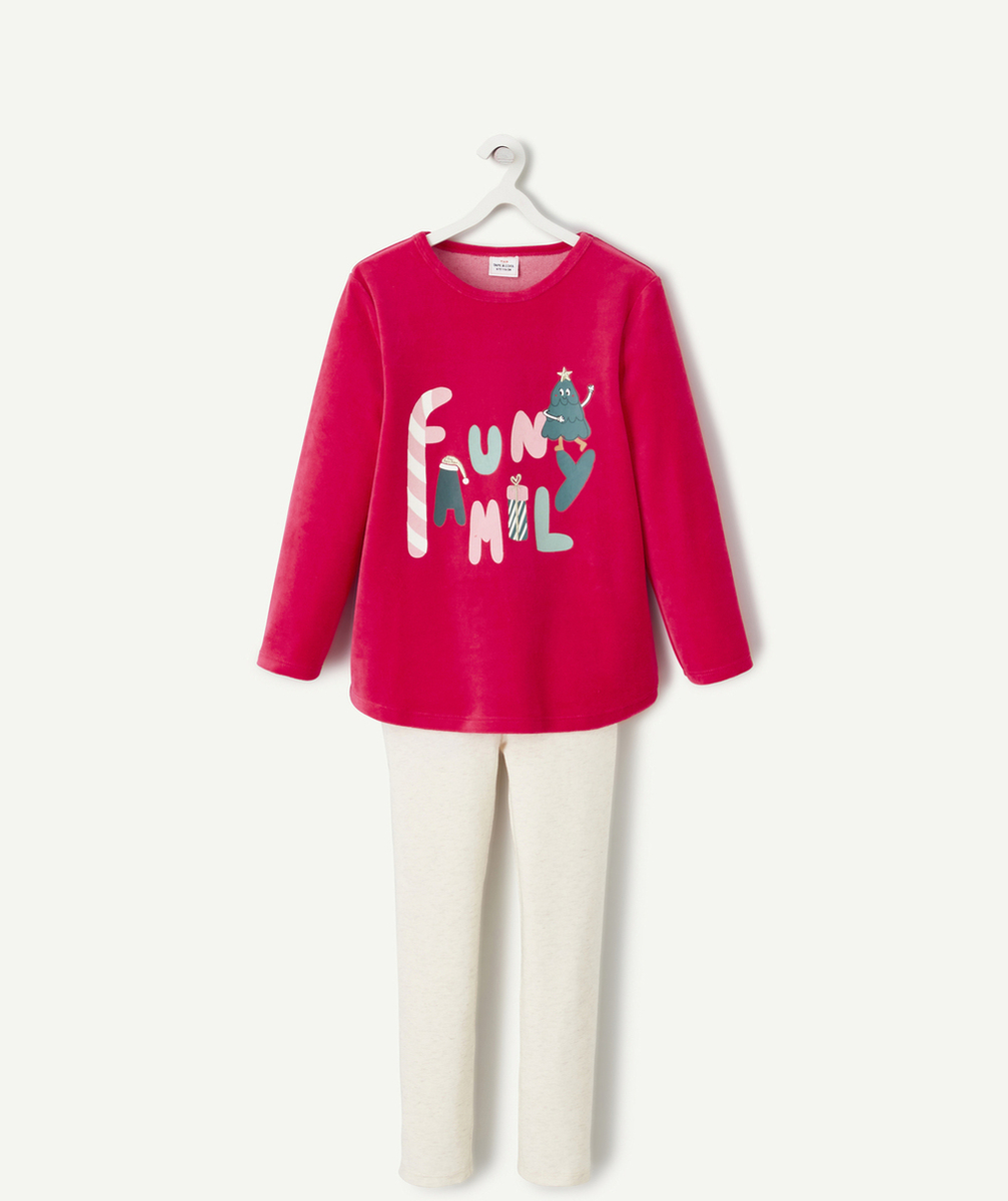 PYJAMA EN VELOURS FILLE EN FIBRES RECYCLÉES ROSE
