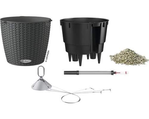 Lechuza Nido Cottage hangpot, kunststof, Ø 27 cm, H 23 cm, granieten afwerking, inclusief zelfbewateringssysteem en waterniveau-indicator